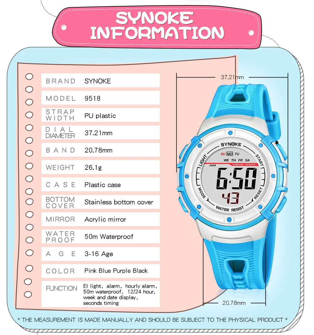 SYNOKE детские часы цифровые наручные часы многофункциональные спортивные водонепроницаемые светодиодный Будильник детские часы для