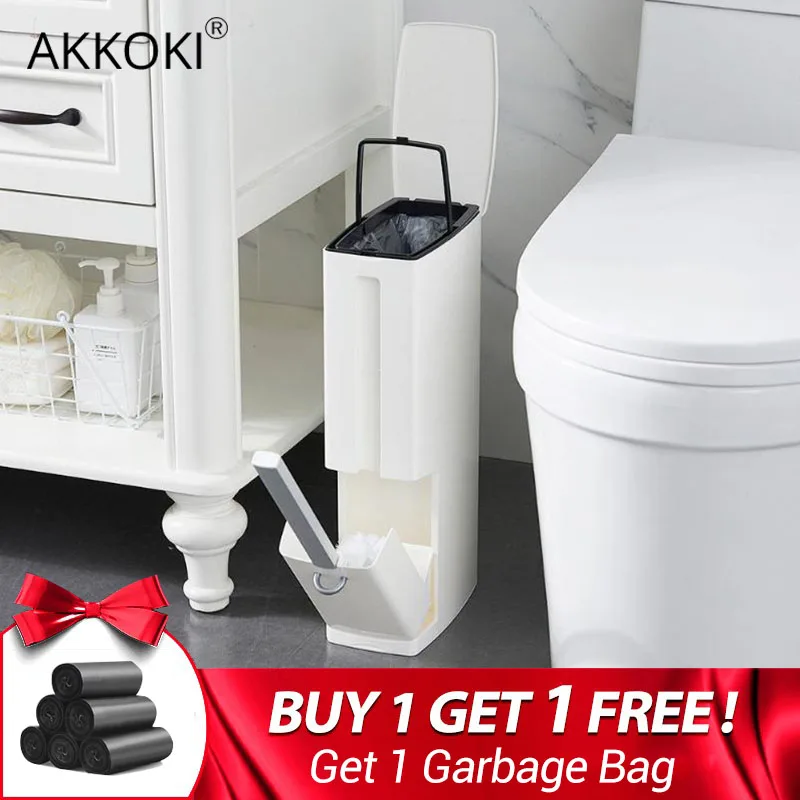 

6L Eco-friendly Plastic Bathroom Trash Can with Toilet Brush Waste Bin Dustbin Garbage Bucket Bathroom Cleaning Tools With Bags