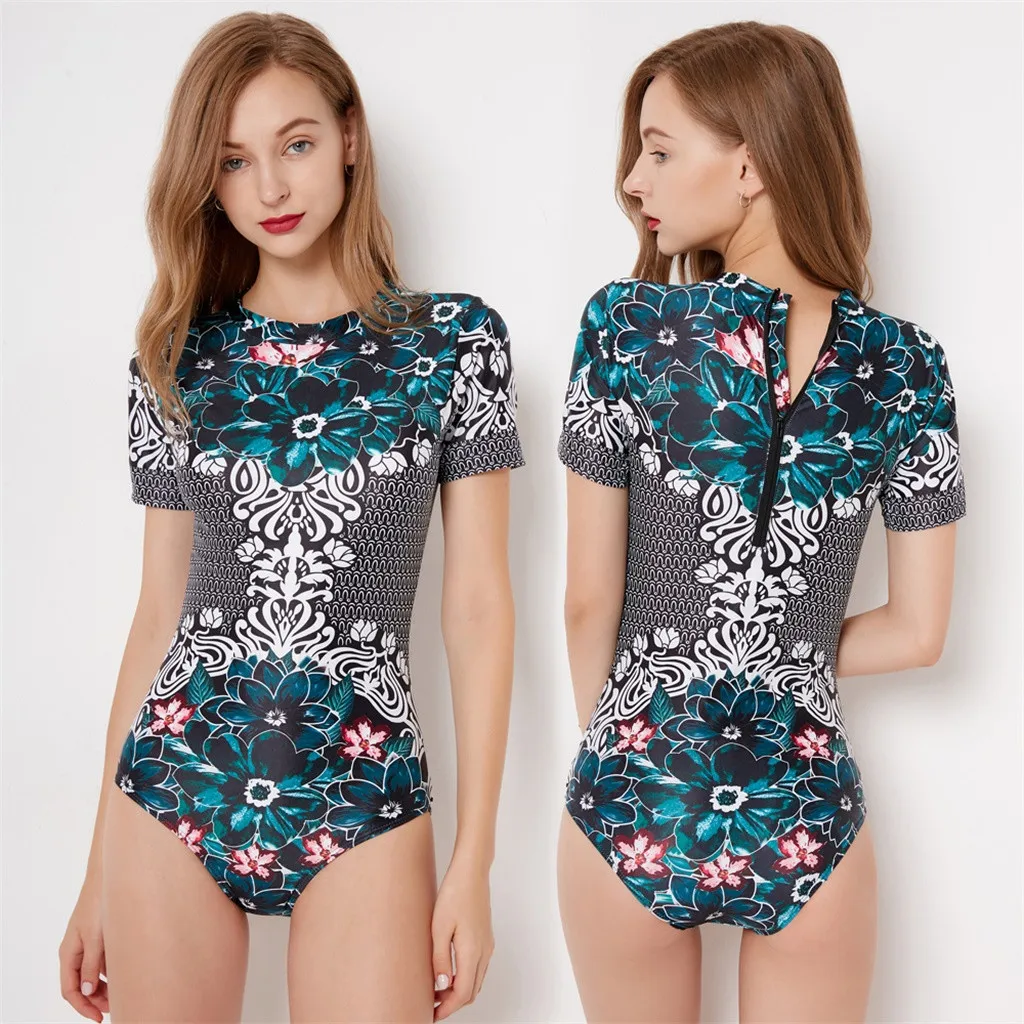 

2019 Easter Women Long Sleeve Surfing Diving Swimsuit long sleeve bathing suit One Piece Beach Bathing Suit bañadores