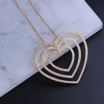 

Newranos Women Hollow Heart Necklace Gold Color Multi Heart Pendant Full Pave CZ Necklace for Women Fashion Jewelry NWX0021442