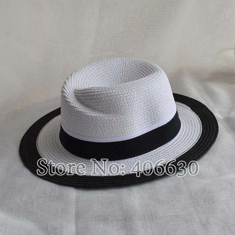 Летние модные соломенные шляпы для женщин, черно-белая широкополая бумажная оплетка, женские солнцезащитные пляжные шляпы, WHDS003