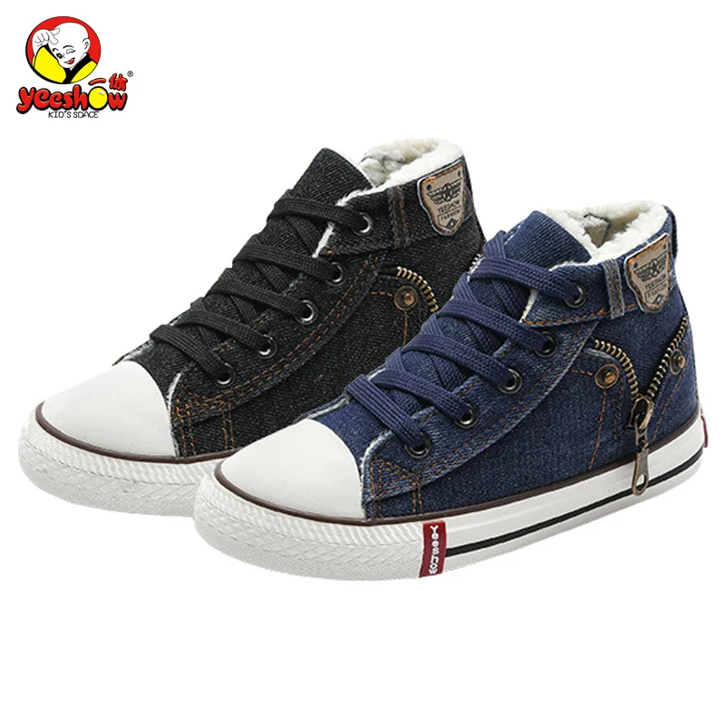 

Kids Boots 2019 New Winter Velvet Canvas Children Shoes Sport Breathable Kids Sneakers for Boys Girls Jeans Denim Casual Shoes