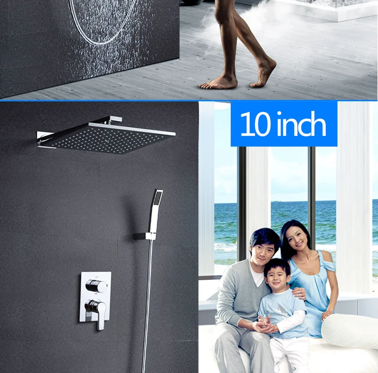 10 Inch Air Shower Head Set Booster Saving Water Concealed Wall Mounted Box Shower Kit  Rainfall Brass Bath &Shower Faucets (2)