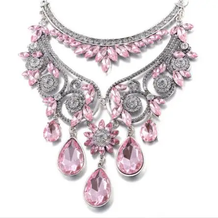 

Jaymaxi Rhinestones Colorful Necklace European Satement Elegant Party Necklace For Women Gift MBV222