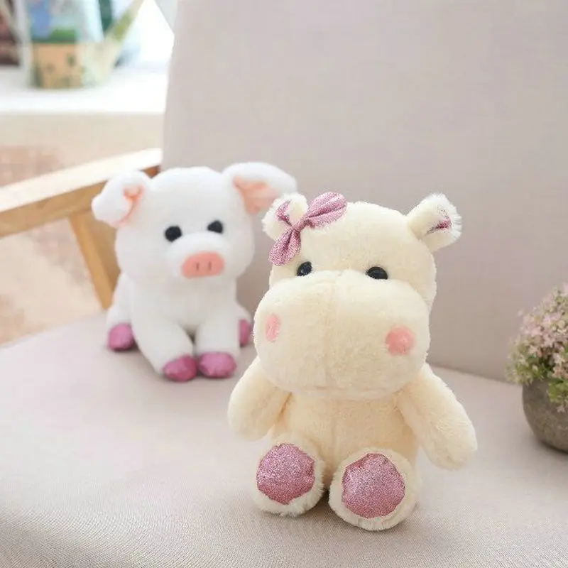

Super Cute Bow Pink pigs Stuffed animals doll soft plush Hippos Glowing sequins feet Baby appease toy girls's sleeping dolls