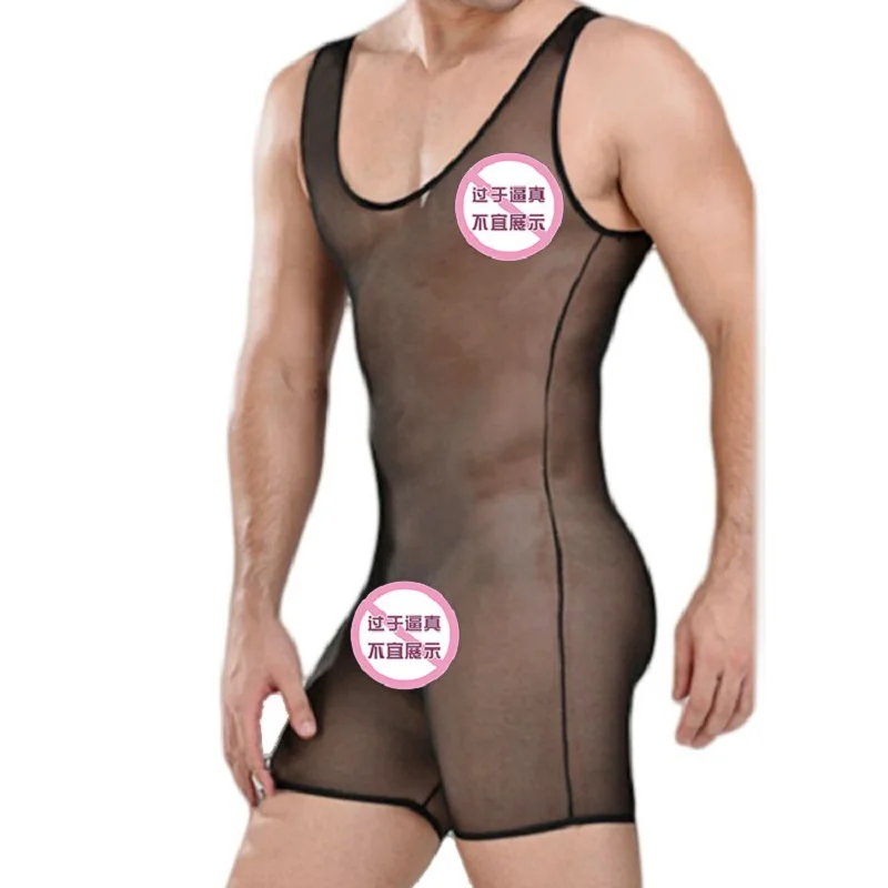 

Brand men underwear Sexy man bodysuits panties male gauze translucent jumpsuit shapers boxer