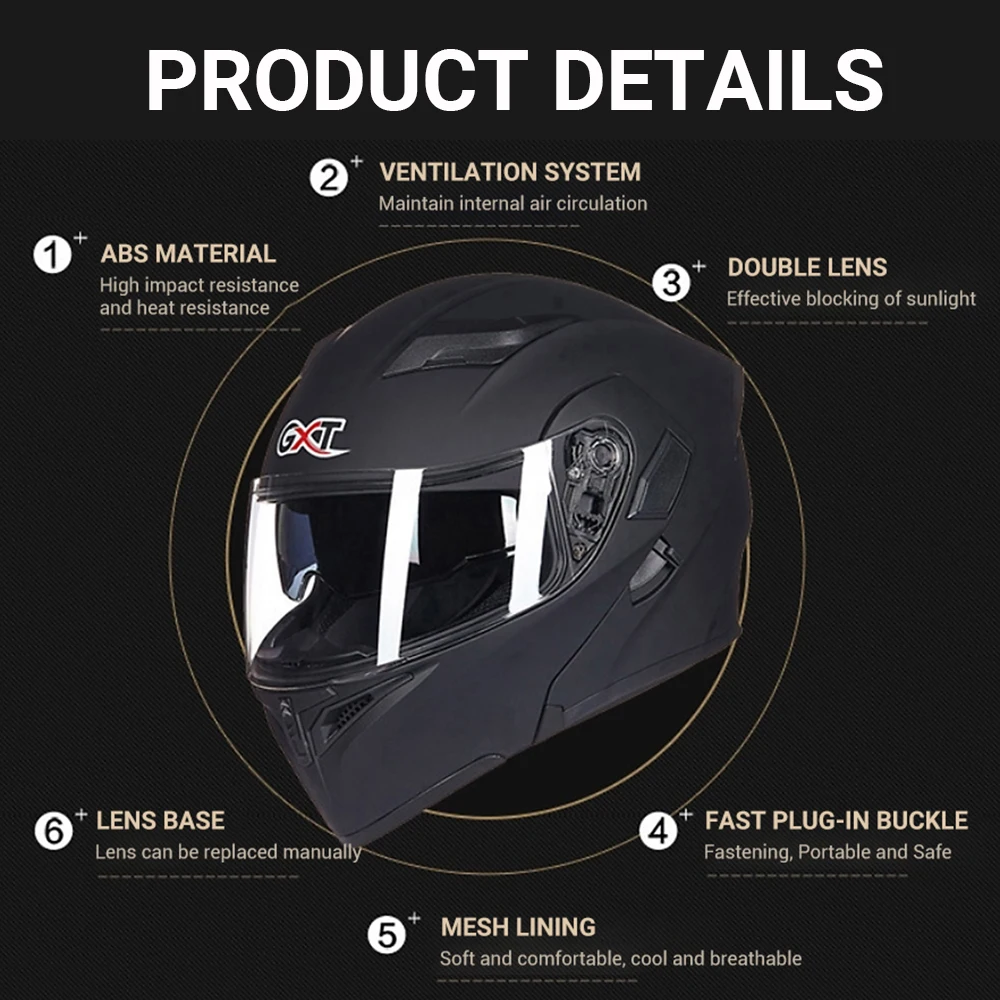 GXT мотоциклетный шлем флип-ап аварийный шлем дышащий комфорт для мотокросса двойные линзы Полнолицевые Шлемы для мотоцикла
