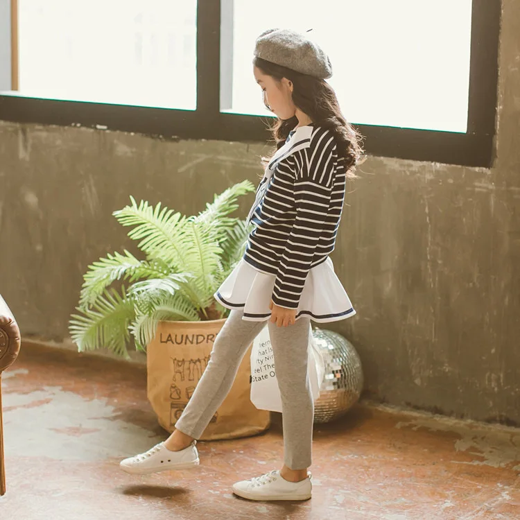 

Girls Clothing Set 4 5 6 7 8 9 10 11 12 Years Spring School Clothes Striped Shirt + Skirt Pant 2pcs Suit Roupas Infantis Menina