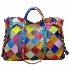 Женская Повседневная Сумка-тоут с заклепками, цветная коровья кожа, новинка, женские модные сумки, лоскутные сумки через плечо