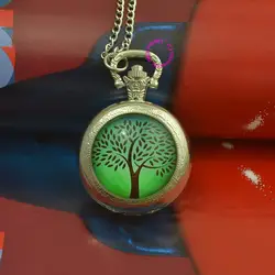 Оптовая продажа Мода цветок зеленый дерево карманные часы ожерелье женщина FOB часы Серебряный Круглый выпуклая линза стекло картина