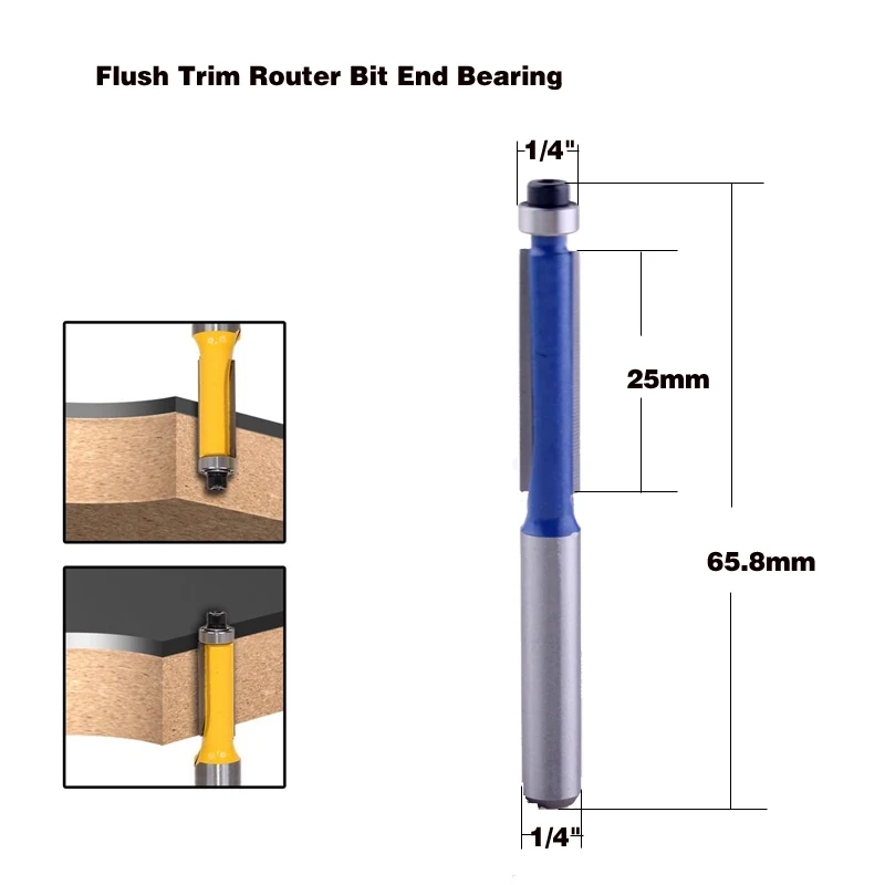 1 шт. 1/4 "хвостовик деревообрабатывающей флеш отделка Маршрутизатор биты для древесины промышленные Класс обрезки фрезы с подшипником фреза