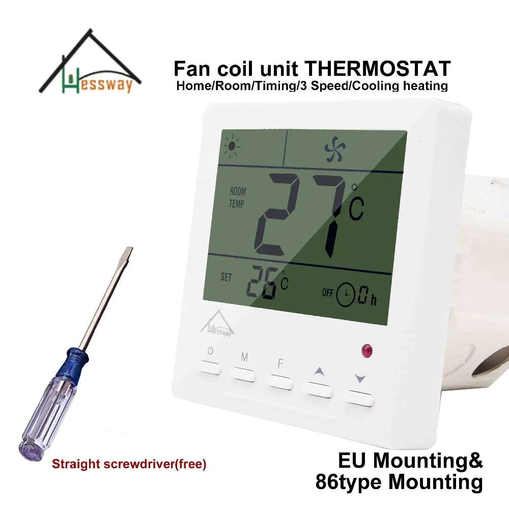 HESSWAY EU 86MM mount remote control room THERMOSTAT regulator 220v with fan control 40 degrees temperature switch