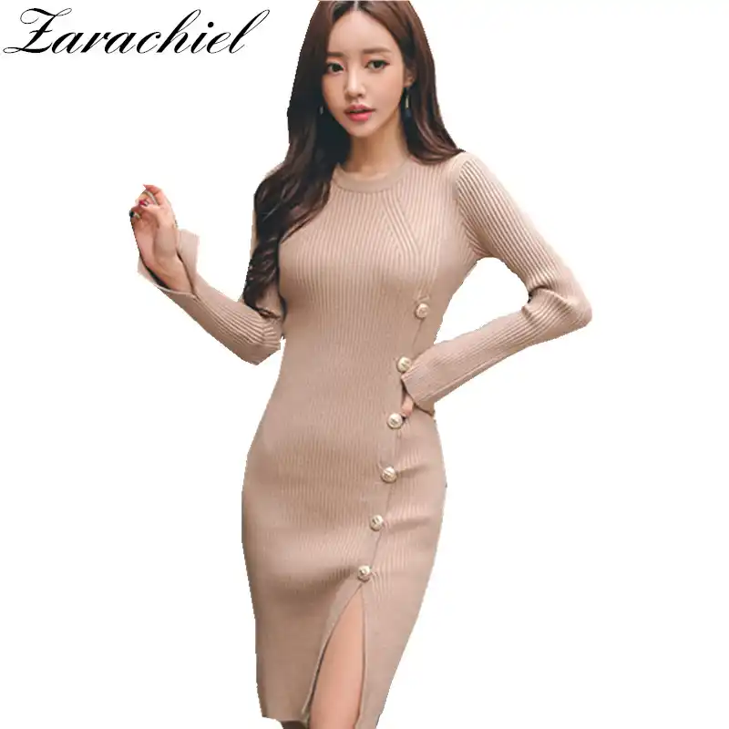 long sleeve button down bodycon dress