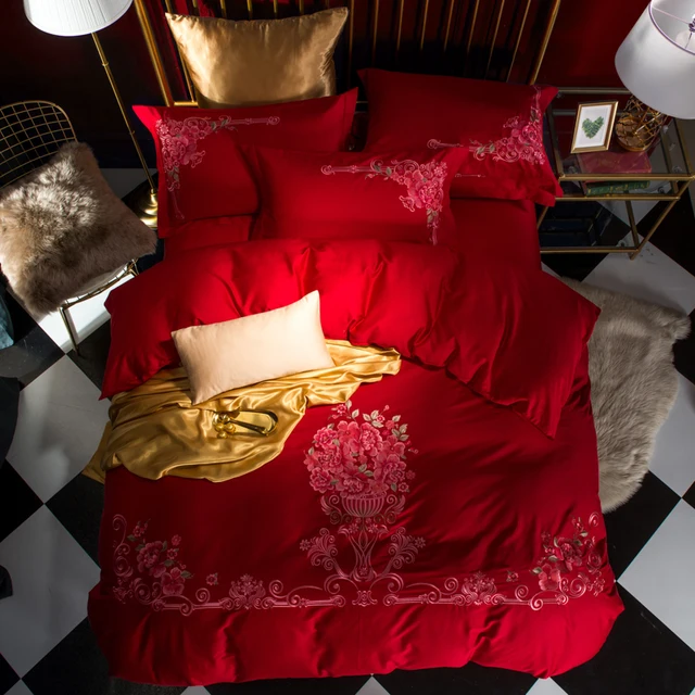 Special Price flowers bedding sets 4pcs Egyptian cotton duvet cover set Flat sheet Pillowcase Queen/king size bedding set Embroidery bed linen