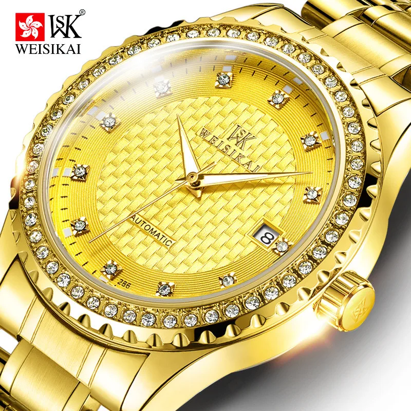

relogio masculino 2019 Luxury Dress Men's Watch with Rhinestone Date Gold Waterproof Automatic Mechanical Watches