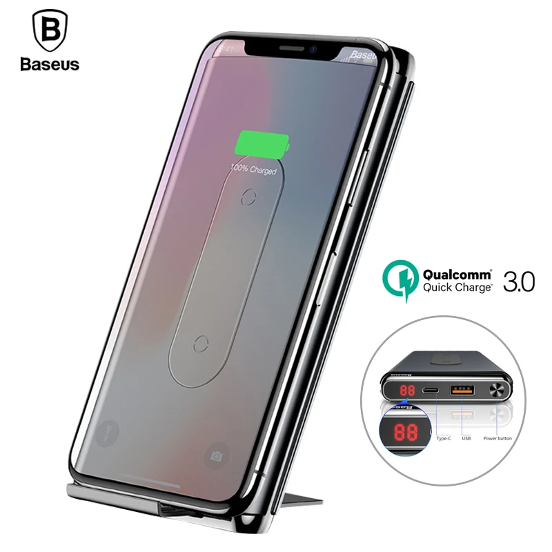 Baseus QI Wireless Charging Power Bank Charger For iPhone X 8 Xs Samsung S9 S8 Fast Charging QC3.0 PD Powerbank Wireless Charger