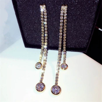 

Super Flash Crystal Long Earrings For Women Jewelry Accessories Hyperbole Fashion New Tassel Dangle Earring NWL1274