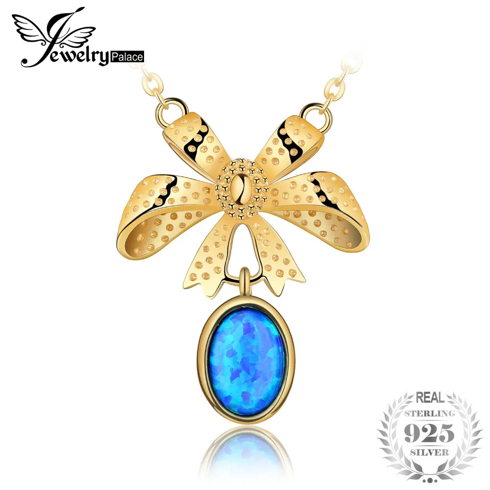 

JewelryPalace Lovely Bow Created Black Opal Chain Pendant Necklace 925 Sterling Silver Include a Chain Fine Jewelry