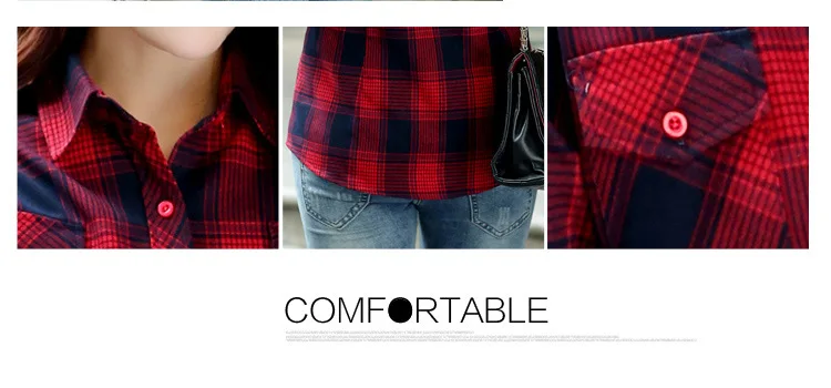Blusa xadrez de flanela feminina, camisa casual