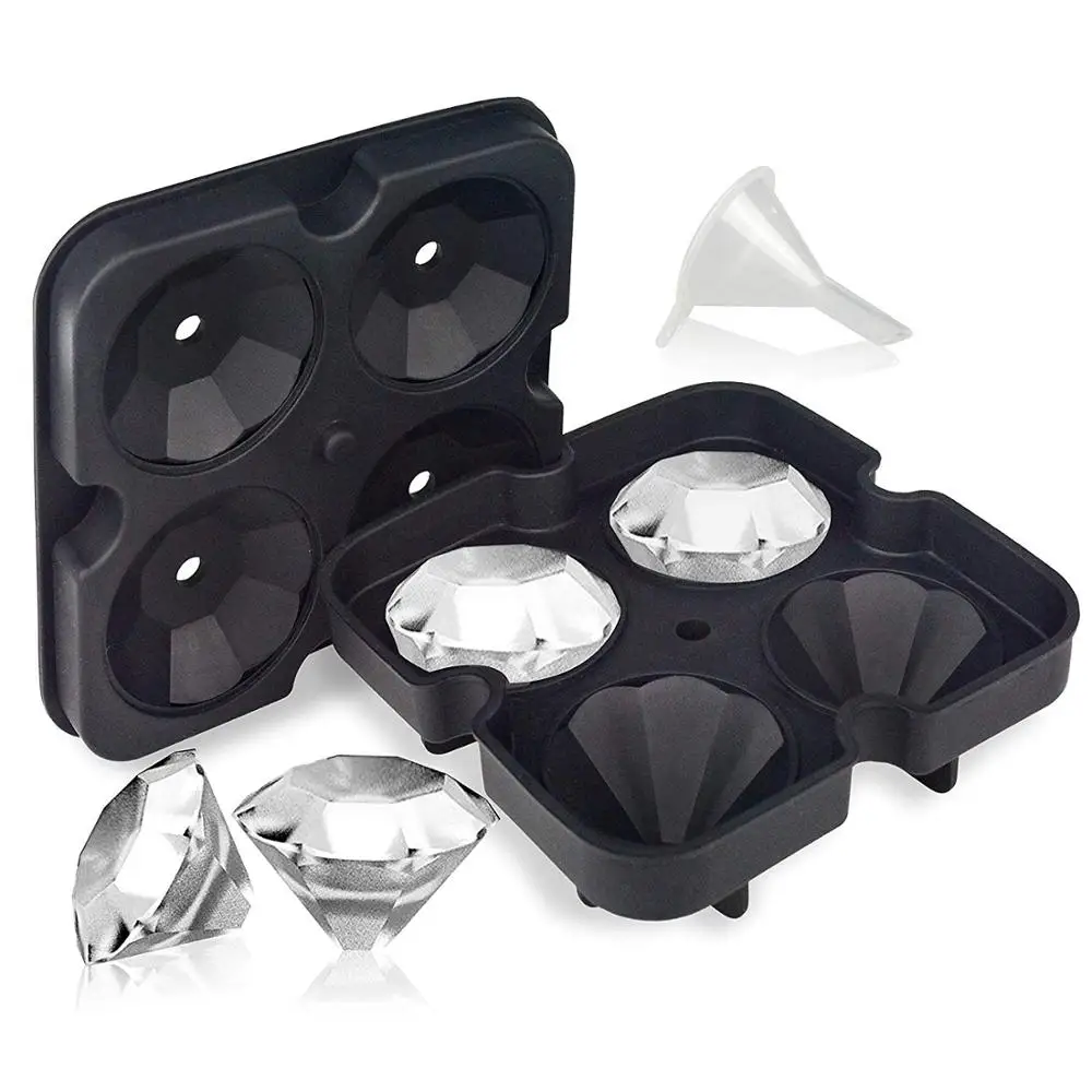 

LMETJMA Diamond Ice Cube Trays with Funnel Silicone Ice Molds BPA Free Ice Cube Maker for Whiskey Candy Chocolate KC0267
