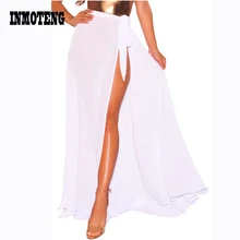 INMOTENG, летняя женская накидка, длинная, сексуальная, прозрачная, Пляжная, с завязками, юбка с разрезом, высокая талия, бикини, накидка, халат, купальный костюм