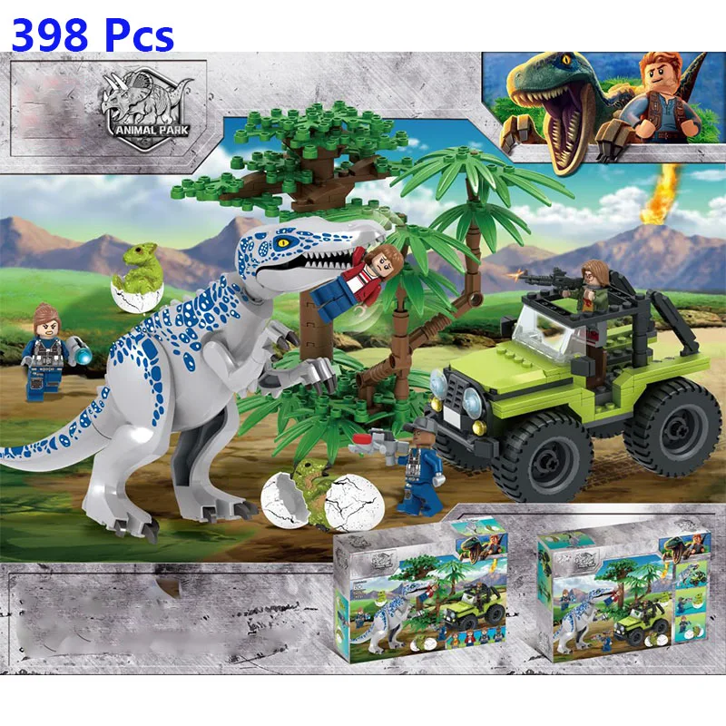 

398Pcs Animal world Jurassic Dinosaur Park Variation Tyrannosaurus Rex Rainforest Battle Figures Building Blocks Toys For Gifts