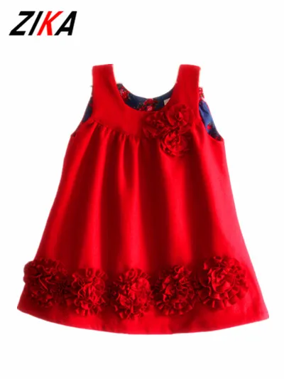 

ZIKA Brand kids Dress 2017 New Spring&Autumn Children Vest Dress Fashion Red Flower Woolen Casual Baby  Girl's Dress