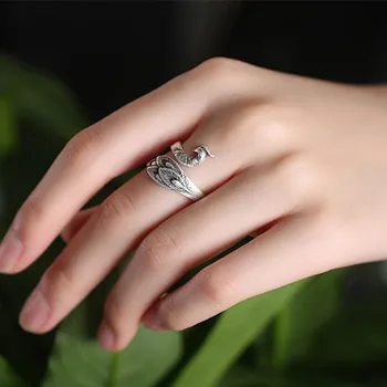 

Flyleaf 925 Sterling Silver Peacock Open Rings For Women Vintage Style Lady Prevent Allergy Sterling-silver-jewelry