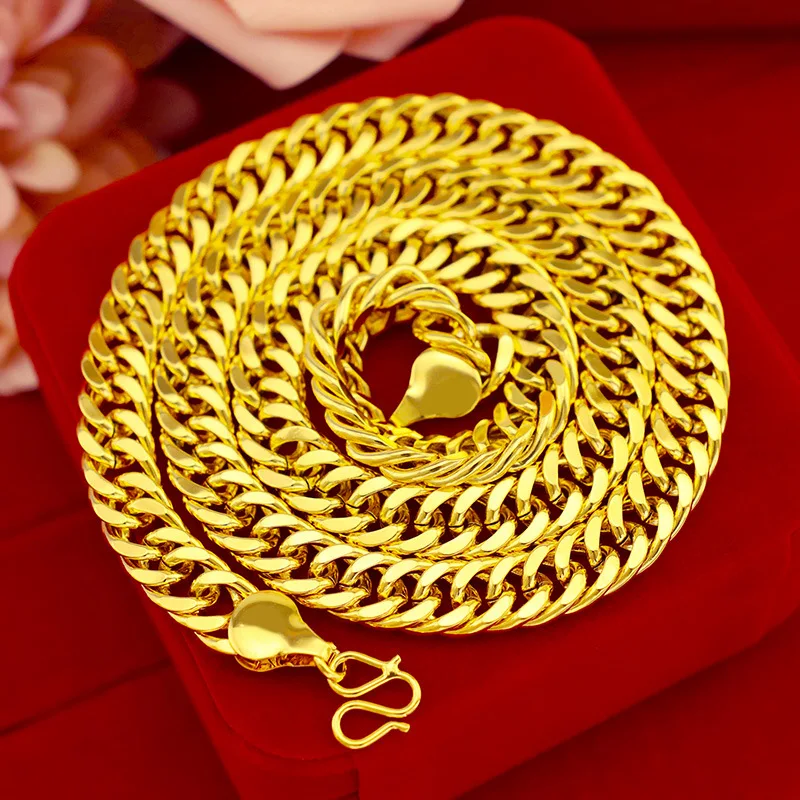 

Massive Curb Link Chain Mens Necklace Yellow Gold Filled Tight Miami Double Cuban Chain Male Jewelry Gift