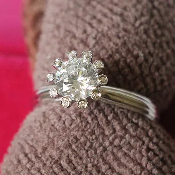 

Sunflower Spark 1Ct Round Cut Ring for Wife Solid 14K 585 White Gold Wedding Jewelry Quality AU585 Ring for Women Valentine Gift