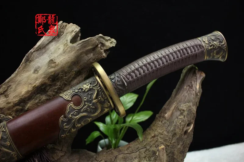 Real Chinese Sword Damascus Steel Antique Bronze Qing Dao Metal Craft Home Decoration Martial Art Supply