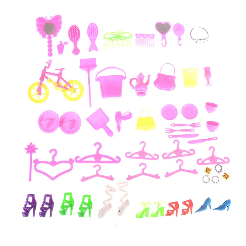 

EHBqna 1set Fashion Jewelry Necklace Earring Shoes Bag Mirror Hanger Comb Kids Gift Dolls Accessories Set For Doll Party Gift