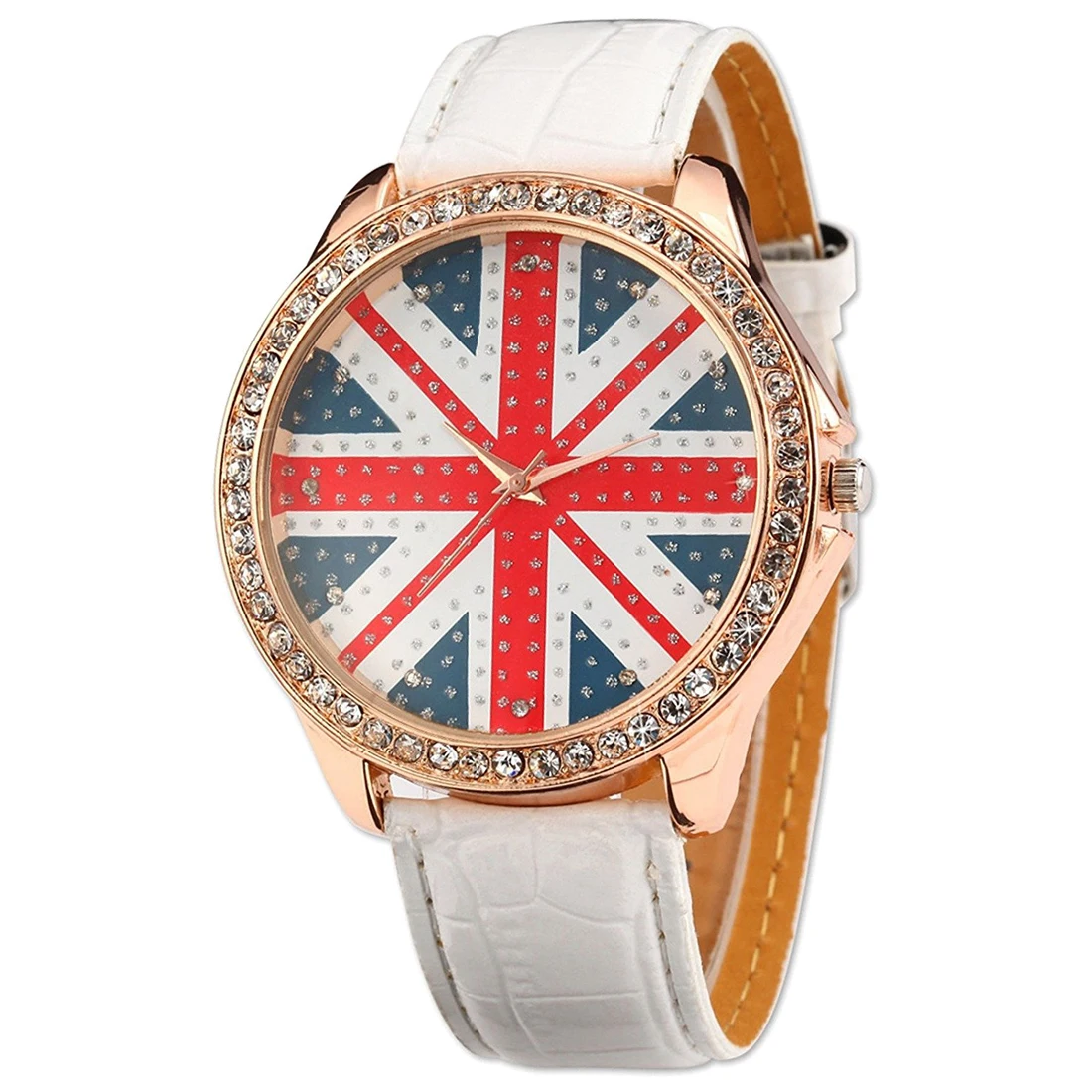 

Women Lady Girl Union Jack Uk British Flag White Leather Quartz Watch WAA211