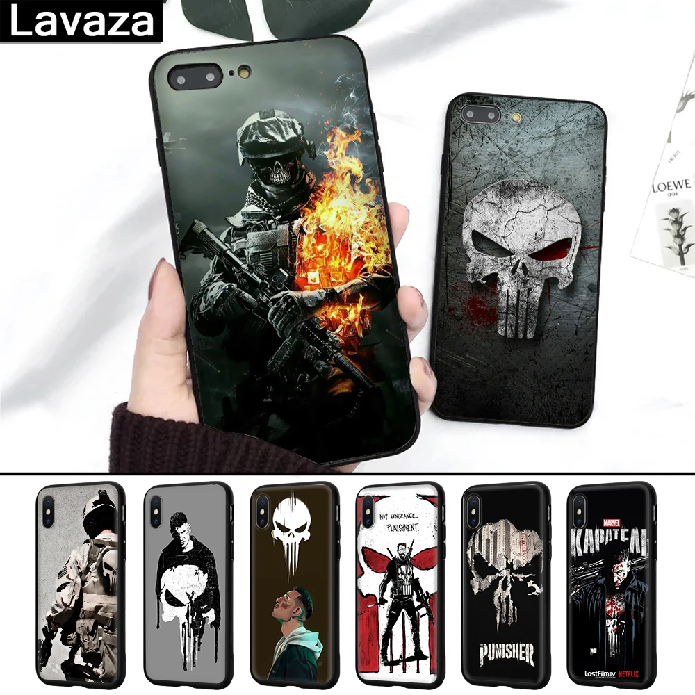 

Lavaza The Punisher Frank Castle Bling Popular Silicone Case for iPhone 5 5S 6 6S 7 8 Plus X XR XS Max