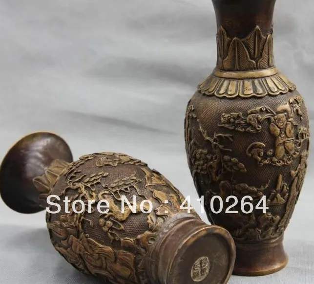 

] Shipping Exquisite Chinese A Pair Folk Copper Bronze Three Longevity God Aquarius Bottle pot Vase Statue Statue discount 30%