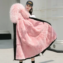 Верхняя одежда Пальто Женская зимняя куртка ультра длинная толстая одолевающая лисица Полный Пелт подкладка из кроличьего меха Рекс съемный меховой воротник