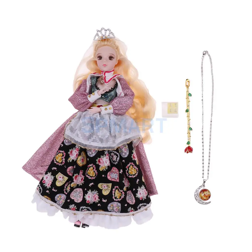 

Gorgeous 14 Joints Movable Japanese Anime Tarot Divination Doll - Queen Model With Flower Pattern Lolita Dress Set