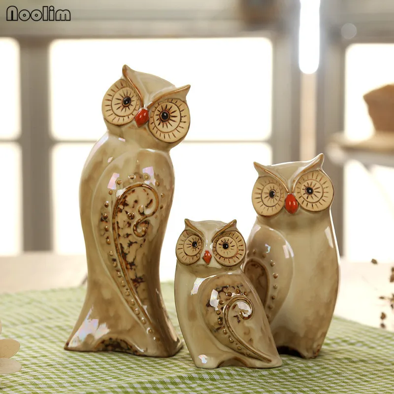 NOOLIM 3pcs/Set Owl Family Figurines Miniatures Lovely Ornament Home Decor Creative Animal Crafts Home Decor Accessories Gift