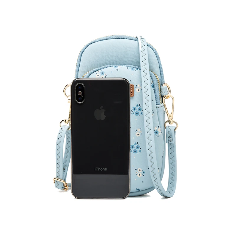 أزياء الطباعة زهرة البسيطة حقيبة كتف المرأة الهاتف Crossbody حقيبة صغيرة سستة جلد المرأة حقيبة ساعي الهاتف حافظة نقود