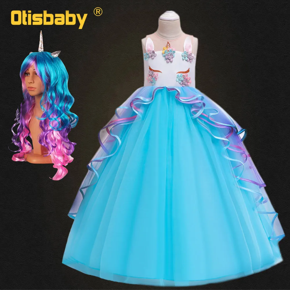 

Summer Sleeveless Unicorn Party Long Dress Teenager Girls Wedding Party Pageant Dresses Kids Unicorn Clothes Ceremonial Dress