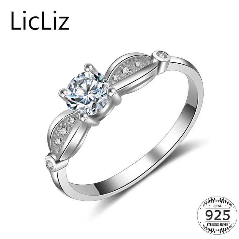 

LicLiz 925 Sterling Silver Solitaire Ring For Women Bridal Cubic Zirconia CZ Eternity Wedding Band Engagement Rings Bague LR0462