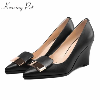 

Krazing Pot genuine leather metal fasteners wedges high heels gladiator European luxury mature sexy nightclub Summer pumps L39