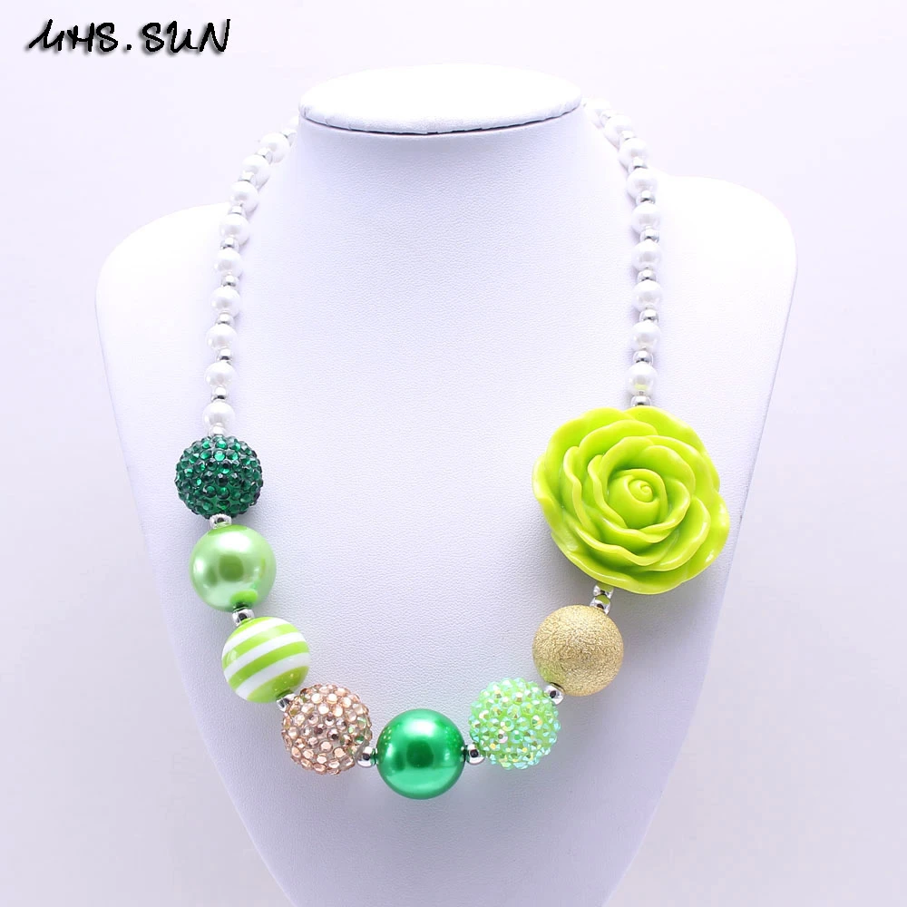 Mhs Sun Color Verde Flor Navidad Chico Collar Grueso Chicle Cuenta Bebe Nina Collar Grueso Joyas Para Ninos Pequenos Necklace Jewelry Chunky Necklacechunky Jewelry Aliexpress