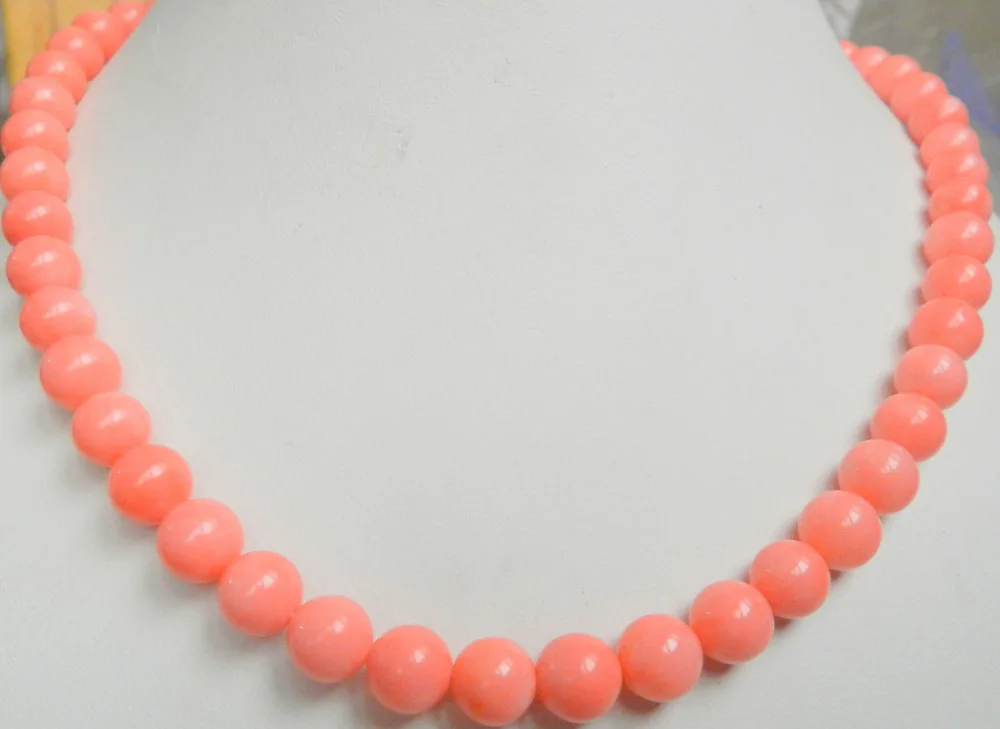 

Hot sale Jewelry Necklace pink coral 8mm round beads 18 "AAA silver