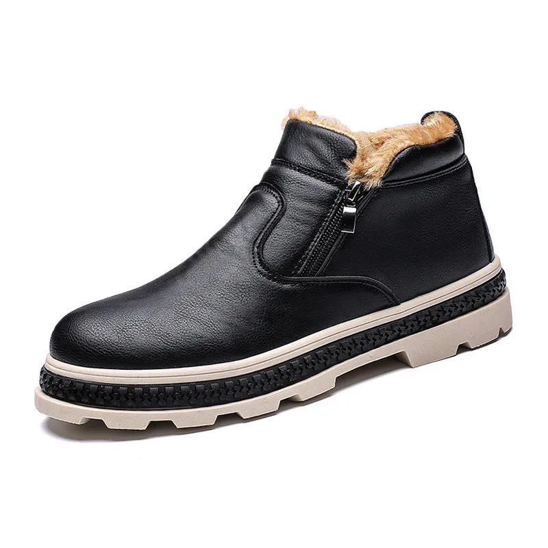 

Newly Man Genuine Leather Snow Boots Winter High Quality Soft Leather Shoes Wool Inner Boots 38-44 Man Zipper Snow Boots