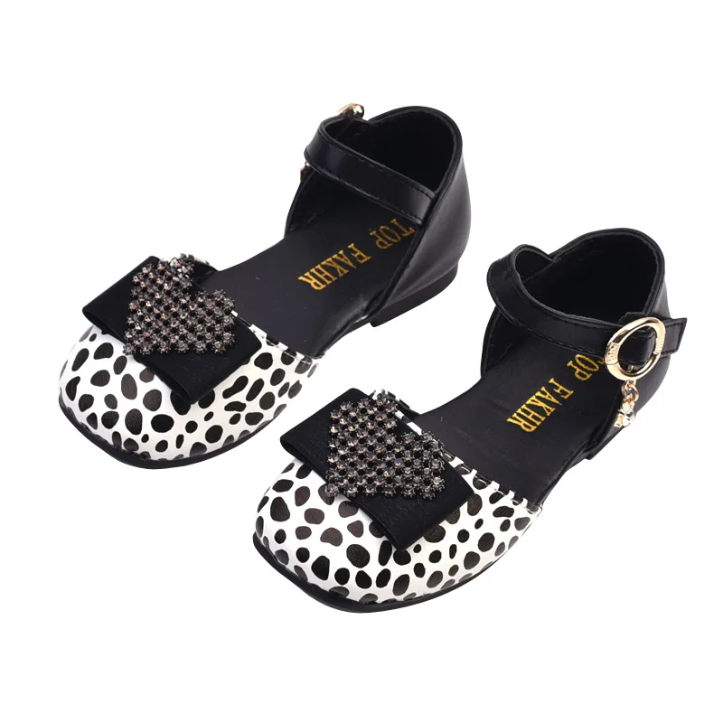 

COZULMA Kids Leopard Beach Sandals For Girls Summer Hook & Loop Rhinestone Bow Shoes Children Princess Shoes Size 26-36