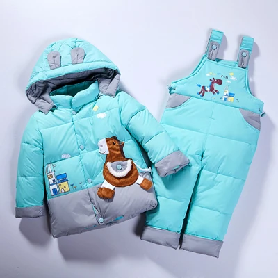 Зимний комбинезон; детская зимняя куртка-пуховик; детская парка; пальто; осенние детские теплые куртки; комбинезон для маленьких девочек и мальчиков; комплект верхней одежды - Цвет: Light Blue Horse