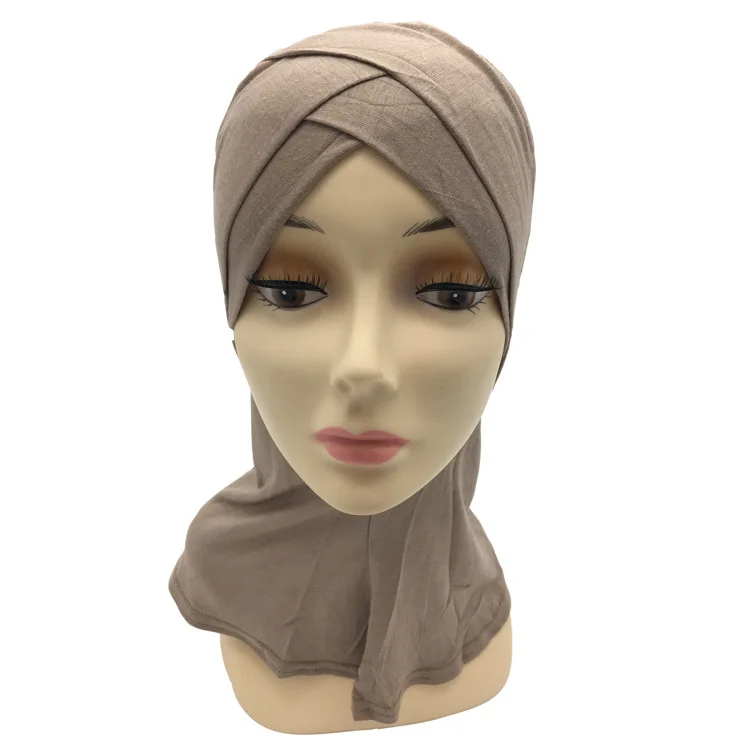 

ZOGAA Top Muslim Cross Scarf Inner Hijab Cap Islamic Head Wear Hat Headband Turban Head Scarf Solid Headwrap Women Muslim Hijab