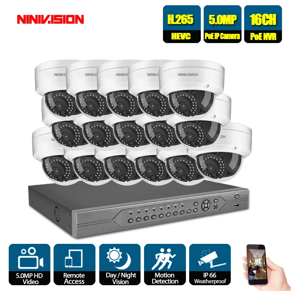 

HD 16CH 5MP POE security camera System Kit H.265 POE IP Camera indoor Outdoor Waterproof vandal cctv Video Surveillance NVR set