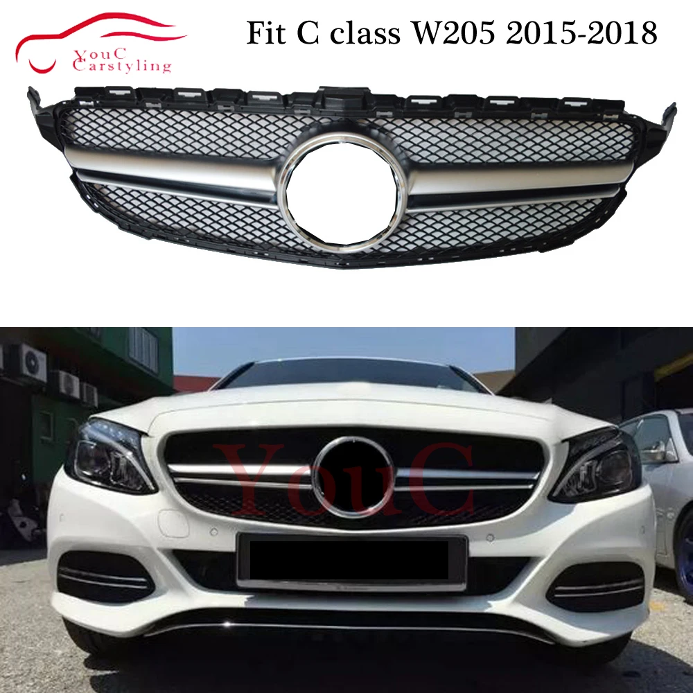W205 AMG Решетка переднего бампера серебристый решетка сетки для Mercedes C W205- C180 C200 C250 C300 C350 с AMG посылка
